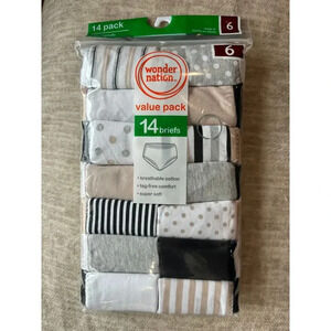 Wonder Nation Girls Value Pack 14 briefs Neutral Colors Size 6 22" 41-55lbs